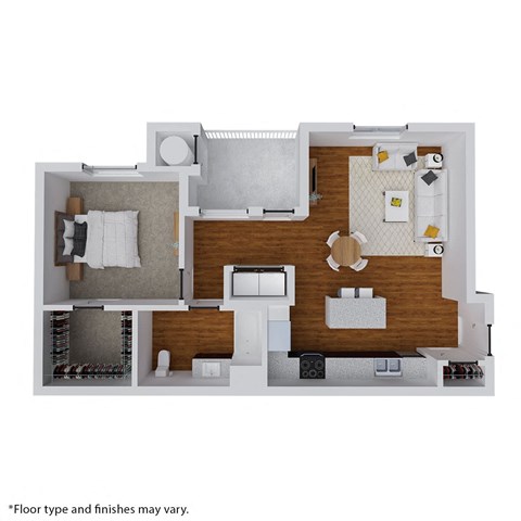 Floor plan for 1 bed, 1 bath, 828 sqft